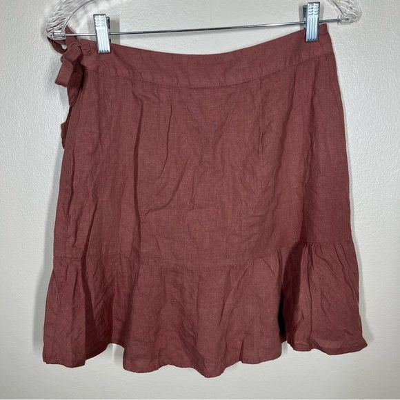 Free People Womens Ruffle My Feathers Mini Wrap Linen Skirt in Rose Pink Size 4 - Picture 7 of 8